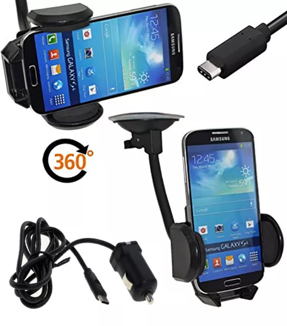 Support de Voiture 360° Rotatif + 12-24V Charge Câble Usb-C pour Samsung