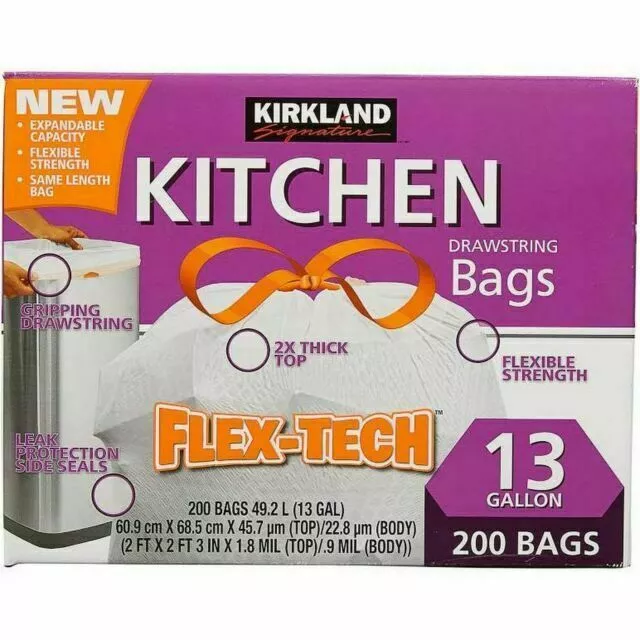 KIRKLAND SIGNATURE FLEXTECH Kitchen Trash Bags 200 CT. Bolsa de Basura ...