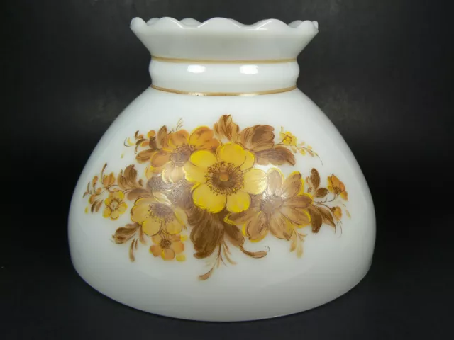 White Milk Glass Hand-Painted Scalloped Student Kerosene Swag Lamp Shade GWTW