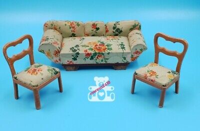 Old German Sofa & 2 Chairs Paul Hübsch Vintage Furniture 40s Dollhouse 1:12