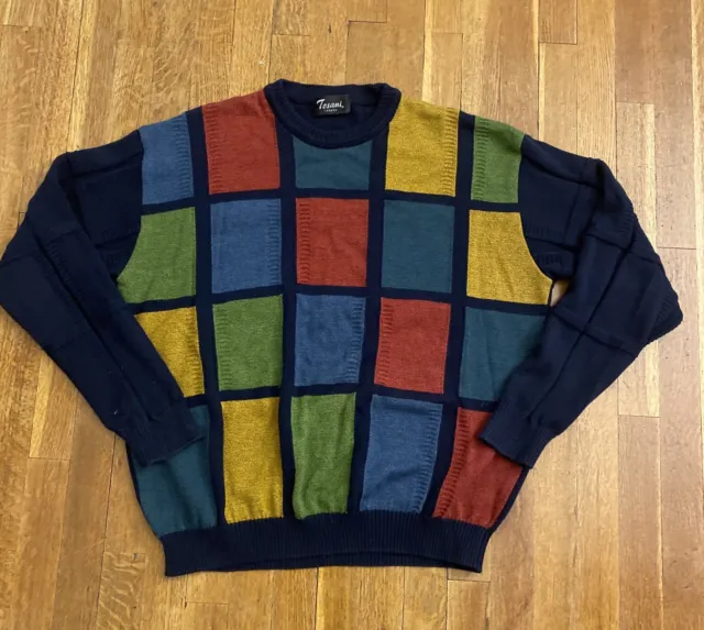 Tosani Sweater Mens Size XL Multicolor  Block Cotton Blend Knit Crew Neck Canada