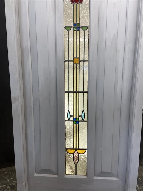 1 Stained Glass Front Door Wooden Reclaimed Old Antique Lead Arched Wood Frame 4