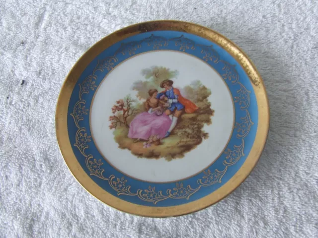 Limoges France Goudeville Courting Couple Plate Round Gols And Blue Edged Vintag