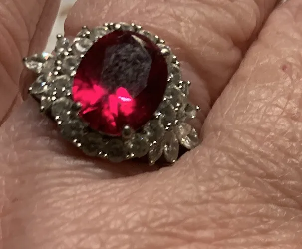 Charles Winston Simulated Ruby & Diamond Rhodium Over Silver Ring-Size 10