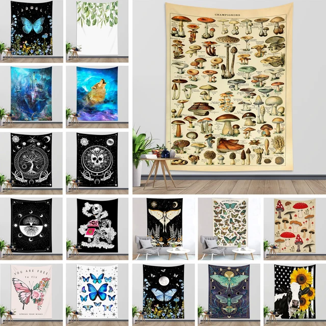 Trippy Mushroom Tapestry Boho Moon Butterfly Wall Hanging Blanket Bedroom Decor