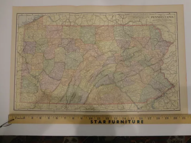 1903 State Map of Pennsylvania & Indiana Sharp Colors Very Detailed 21.5" x 13.5