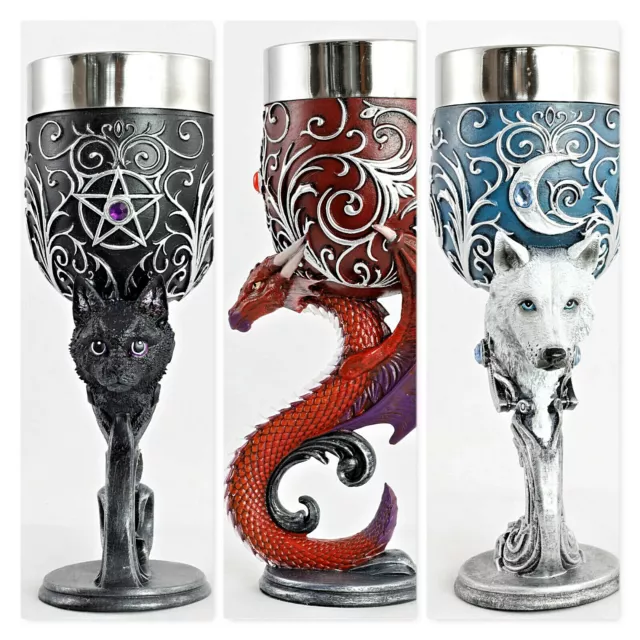 Nemesis Now Goblets 20 cm KelcheTrink Edelstahl Becher Wölfe Drachen Katzen