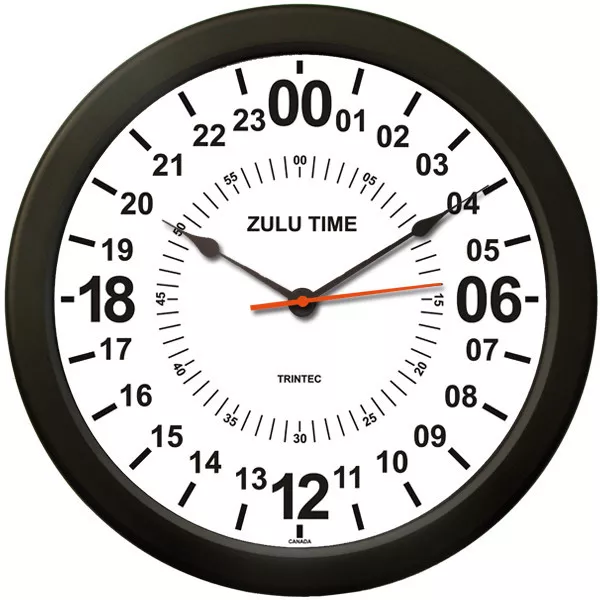 Trintec 14" WHITE Military Time 24 Hour Wall Clock ZULU Time Ham Radio SWL New
