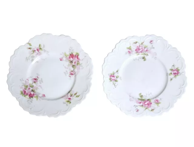 2 MZ Austria Fine Porcelain China Pink Floral Appetizer Plates Scalloped 4.75"