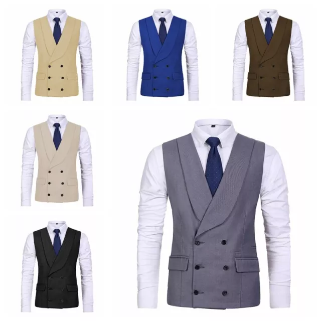 Uomo Formale Abito Gilet Slim Matrimonio Business Doppio Petto Bavero Gilet