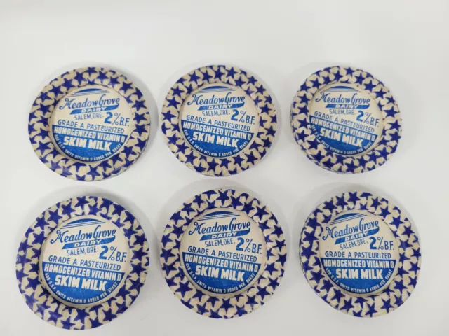 LOT OF 6 Vintage Milk bottle caps  MEADOW GROVE DAIRY. SALEM, OR.