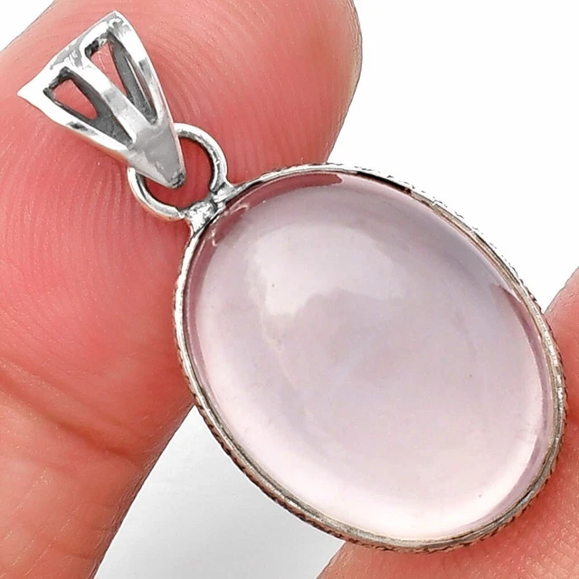 Natural Rose Quartz Cab - Madagascar 925 Sterling Silver Pendant Jewelry P-1001