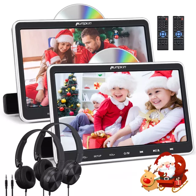 2 X 10.1" Car Headrest Monitor Video DVD Player HDMI USB TV IR SD Pillow+Headset