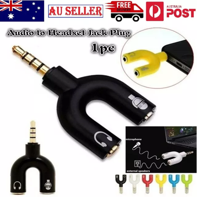 3.5mm Stereo Audio To Headset Mic Plug Y Jack Adapter Mobile Male Splitter 1x