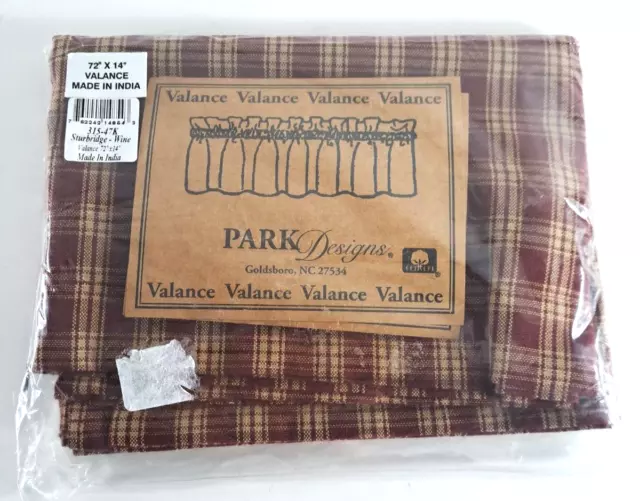 Park Designs Plaid Window Valance NEW Sturbridge Wine 72 x 14 Brown Tan