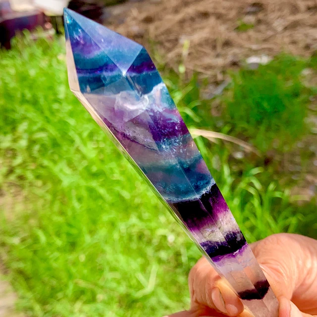 83G Natural rainbow fluorite scepter Quartz Crystal Single-End Terminated Wand