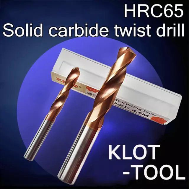 KLOT HRC65 AlTiN Coated Solid Carbide Drill Bit 4.1mm-6.5mm 2-Flute CNC Tungsten