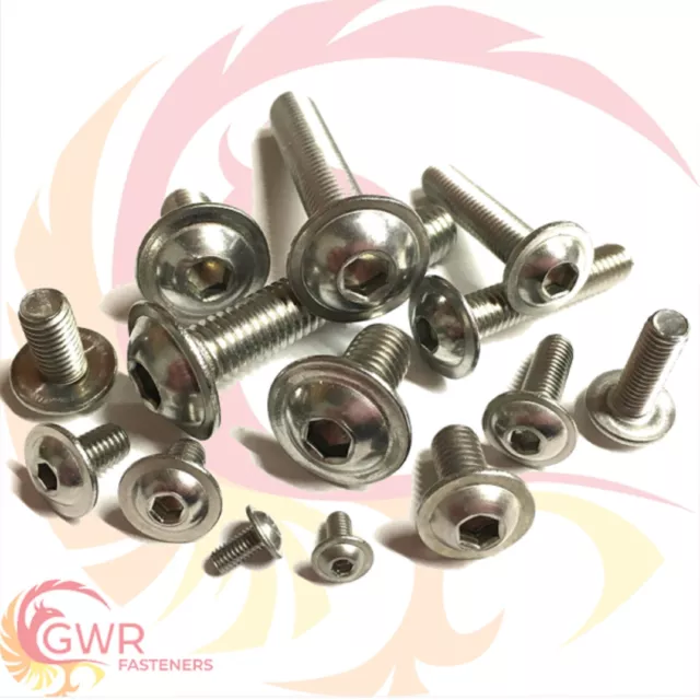 M6(6mmØ) FLANGED BUTTON HEAD SCREWS ALLEN KEY SOCKET BOLTS A2 STAINLESS STEEL