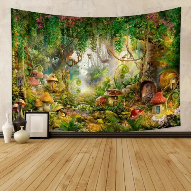 Large Tapestry Wall Hanging Magic Forest Mushroom Bedspread Throw Room Backdrop
