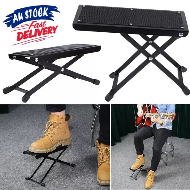 Black Metal Frame Guitar Foot Stool Black Height Adjustable Guitarists Footstool