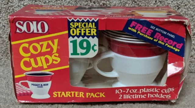 Solo Cozy Coffee Cups 70's white / Blue 4 Lifetime Holders 20 Cups New Old  Stock