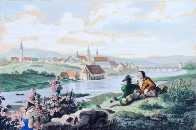 KITZINGEN/Main - color. Grabado en acero alrededor de 1850 de A. Dworzack Viena a L. Richter