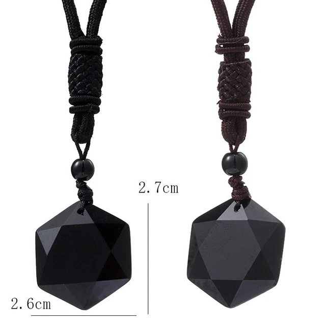 Hot Lucky Amulet Pendant Necklace Jewelry Black Obsidian Hexagram Star of David