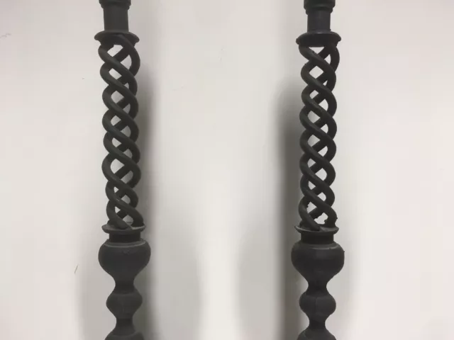 Pr. Large Iron Cast Iron Open Barley Twist Candle Holders 19 3/4"H 3