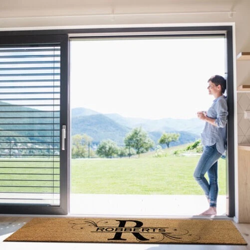Personalizzato Zerbino Iniziali & Famiglia Nome Floreale Mat Housewarming Regalo
