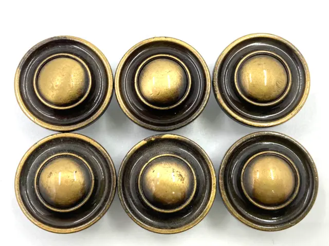 6 Amerock Vintage Antiqued Brass Button Circular Round Drawer Pull Knobs  755 1