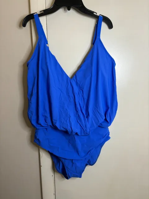 Gottex Contour Sapphire Blue Lattice Blouson Underwire OnePiece Swimsuit Size 14