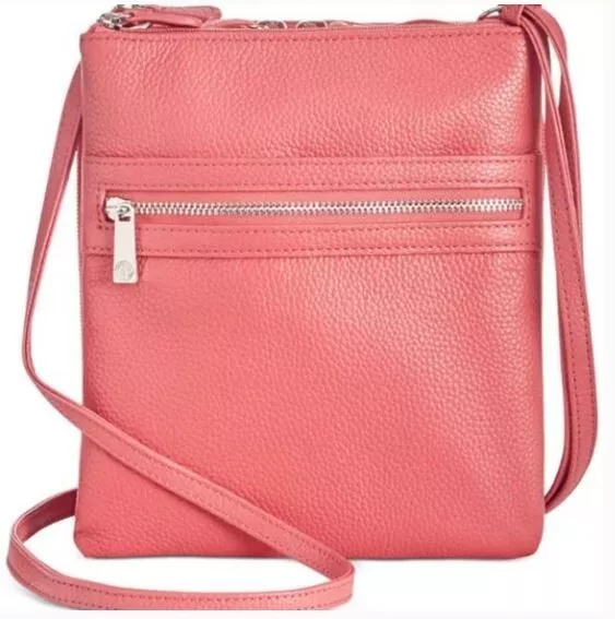 GIANI BERNINI Dasher pebble leather triple zip women's crossbody organizer -PINK