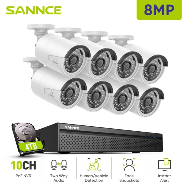 SANNCE 8CH 4K NVR POE 8MP 5MP 3MP Security Camera System Two Way Audio Outdoor