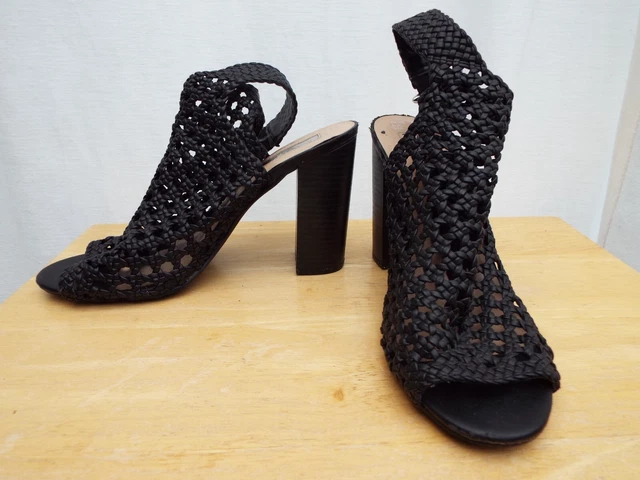 PRIMARK BLACK Mesh Ankle Strap Sandals Block Heel 4 Inch