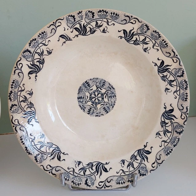 2 Assiettes Creuses Faience Sarreguemines Roxane Bleu Decor Art Nouveau 1900 D22 3