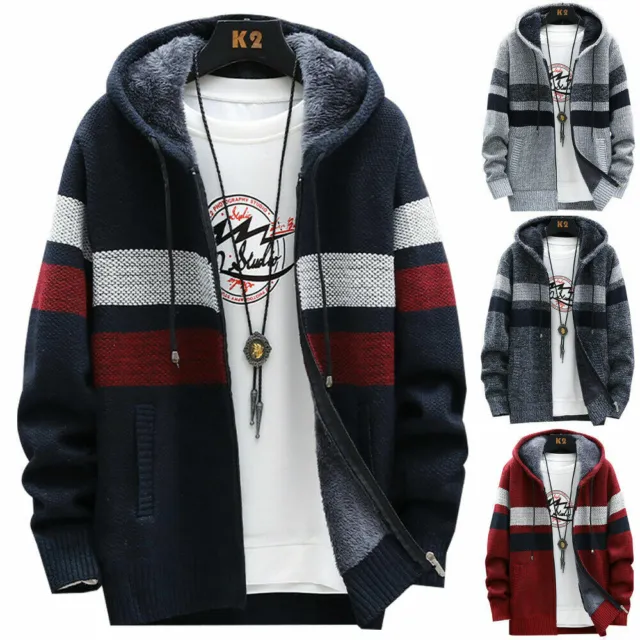 Mens Thick Warm Fleece Lined Hooded Hoodie Winter Zip Up Coat Jacket Sweatshirt 3