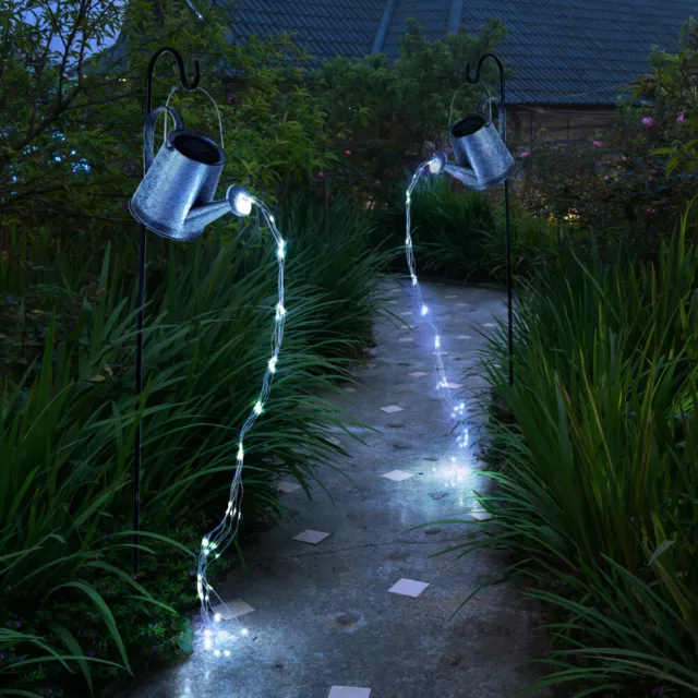 LED Erdspieß Deko Strahler Garten Steck Lampen Außen SOLAR Leuchten Gießkanne 2x