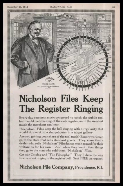 1914 Nicholson File Co. Providence Rhode Island Keeps Registers Ringing Print Ad