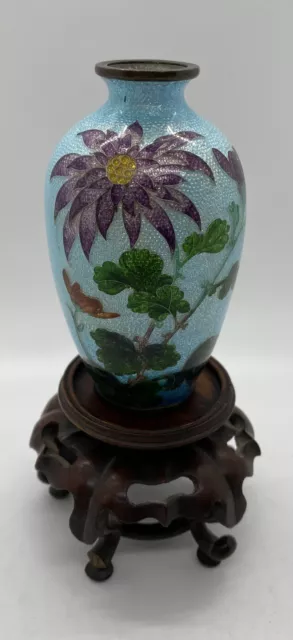 Antique Japanese Meiji Period Cloisonne Ginbari Guilloche Foil Vase Miniature 3”