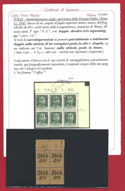 1945 VENEZIA GIULIA AMG VG, nÂ° 6fb 60 c. vert myrte MNH/** PAIRE DE VARIÃ‰