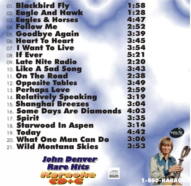 CUSTOM KARAOKE JOHN DENVER RARE 21 GREAT SONG cdg CD+G HARD-TO-FIND ALBUM CUTS 2