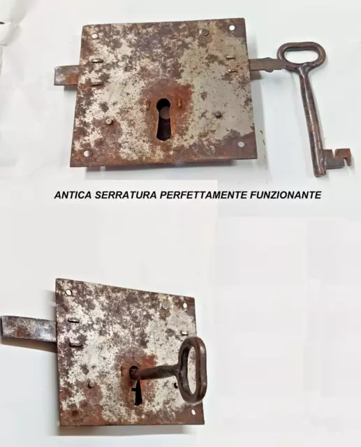 Antica vecchia serratura in ferro battuto con chiave funzionante fine 800