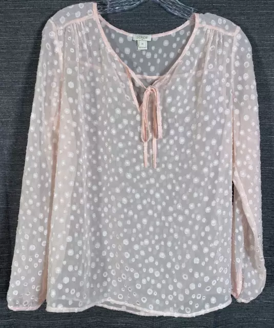 JCrew Top Womens Extra Small Pink Polka Dot Sheer Long Sleeve V Neck