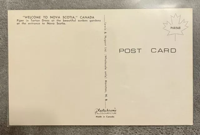 Vtg 1970’S Bagpiper/Bagpipes In Tartan Dress/Kilt Nova Scotia Chrome Postcard 2