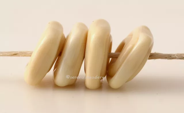 4 IVORY Square Disk Set * handmade lampwork glass beads TANERES sra