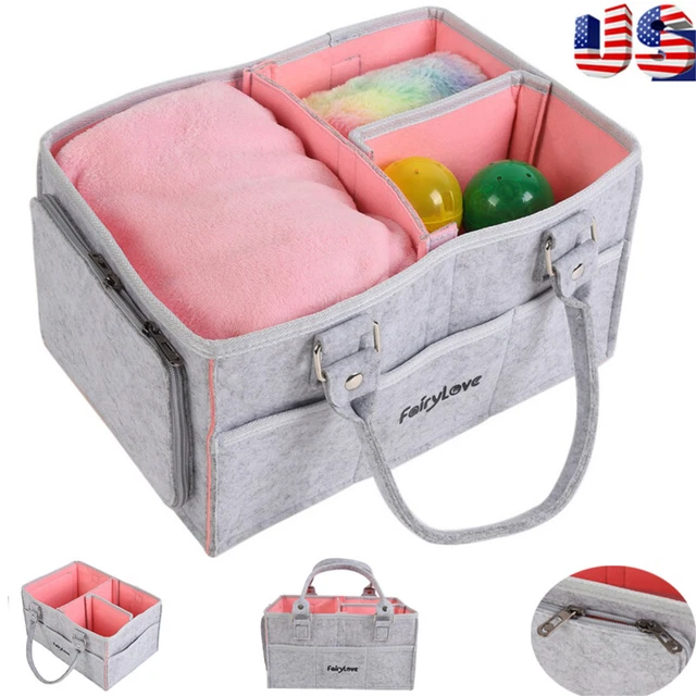 Nursery Storage Bin & Car Organizer for Diapers and Baby Wipes Felt Nursery Bag