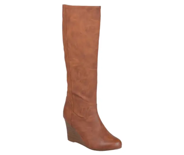 Journee Collection woman Langly Wedge Heel Knee High Boots Brown Faux Leather 7.