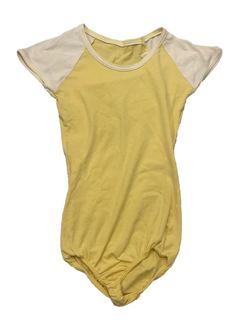 Vintage 70’s Danskin Leotard Bodysuit Yellow & White Size Small