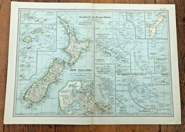 1903 large colour fold out map titled - islands of the pacific ocean  !