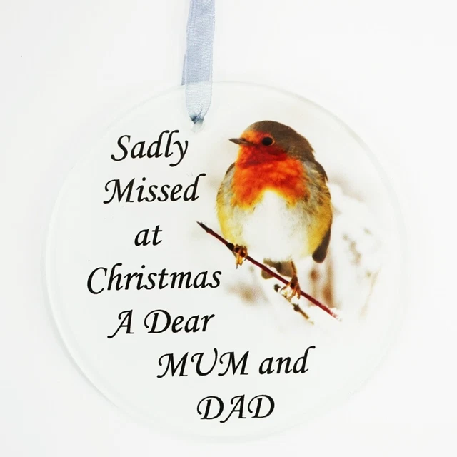 Mum & Dad Christmas Robin Memorial  Tree Hanging Decoration Gift Plaque Momento